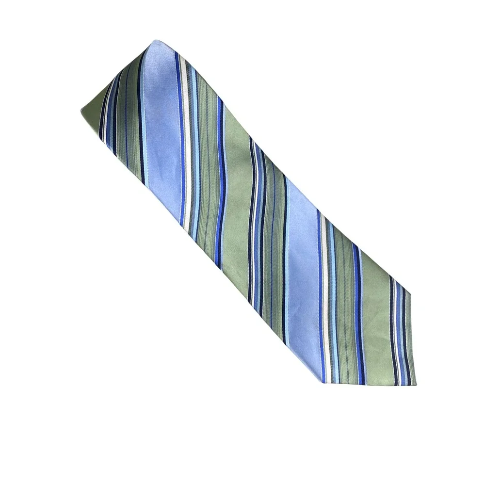 Geoffrey Beene Mens Striped Silk Tie Green Blue Coastal Palm Beach Preppy 59x4